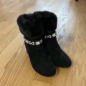 Fur crystal ankle boots